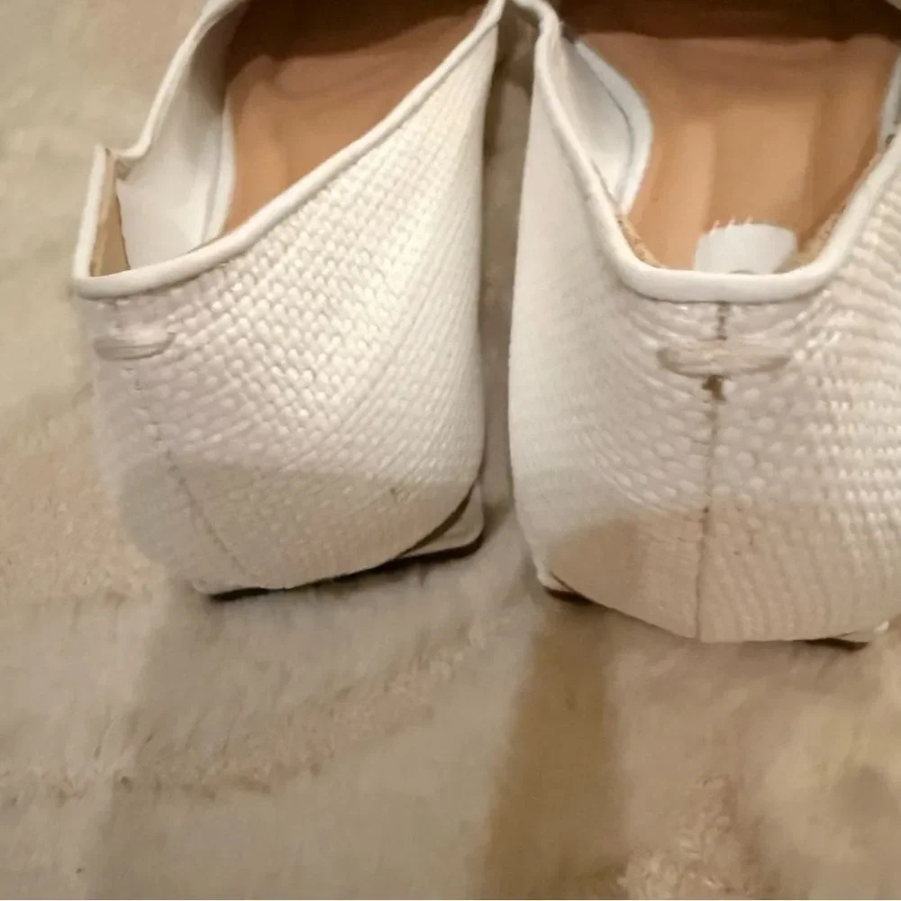 Franco Sarto White Loafers with Gold Chain Detail